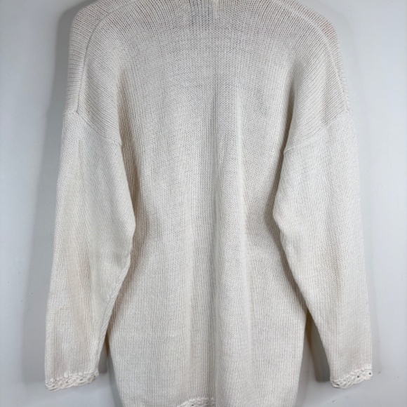 VTG 90s Granny Cardigan L Embroidered Floral Bobble Cottage Granny Chunky Ivory - Picture 3 of 10